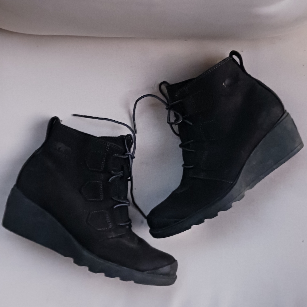 SOREL Black Waterproof Wedge Heel Boots